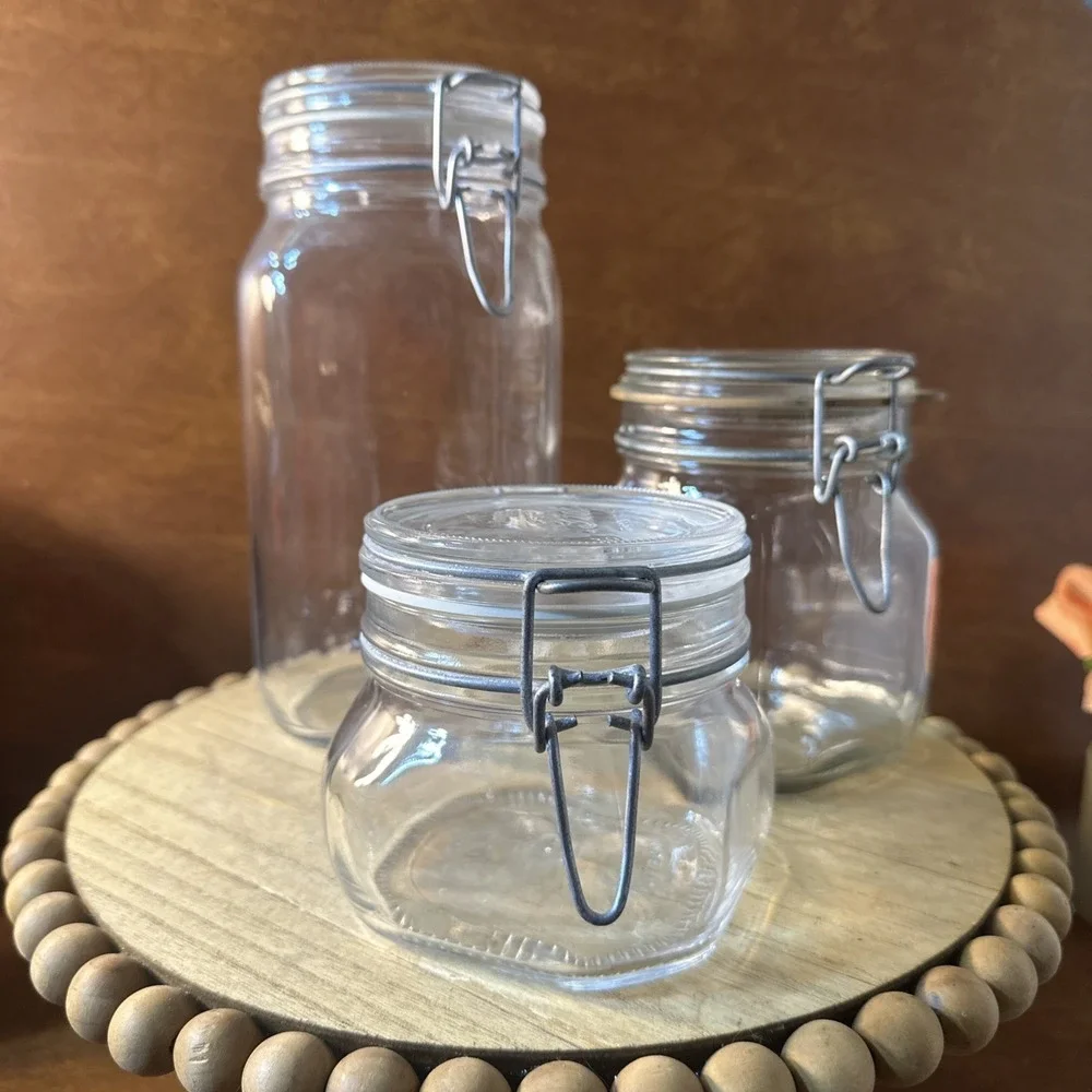 3-Fido Bormioli Rocco Wire Hinged Clear Glass Jar Made in Italy cottagecore